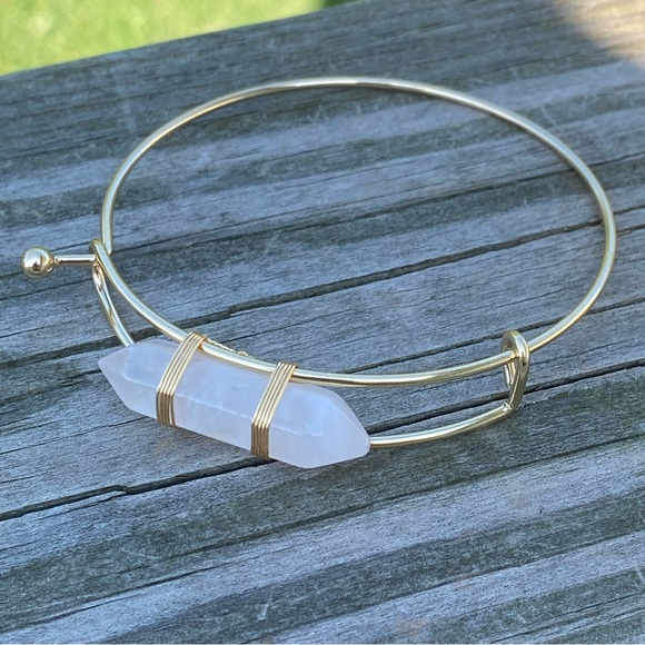 Genuine Rose Quartz hexagon gold tone bracelet - Picture 7 of 13